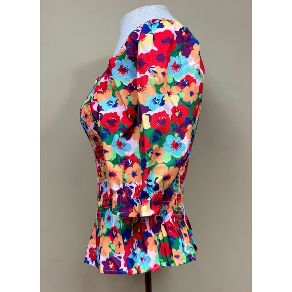 SHEIN Shirred Puffy Short Sleeve Floral Top Size XL - Picture 5 of 9